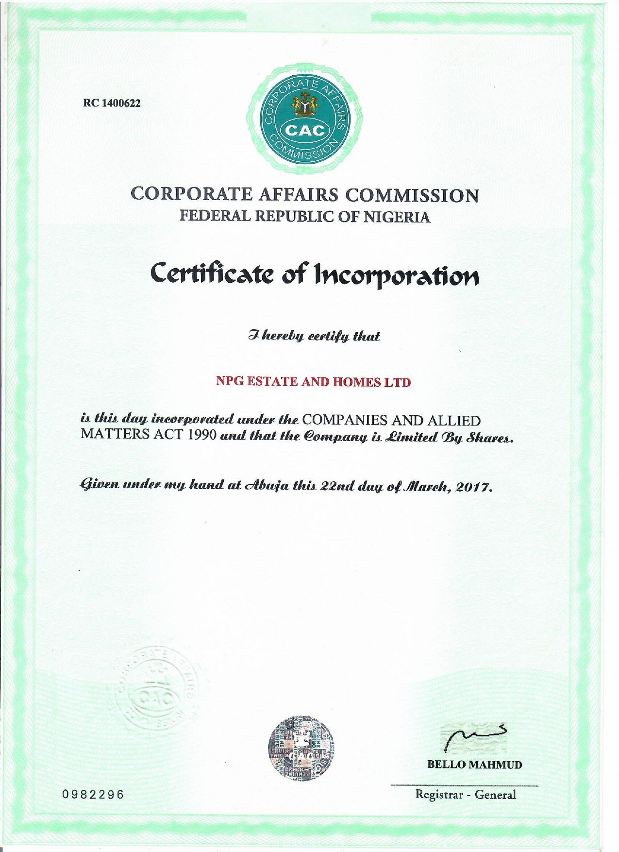 Certificate 1